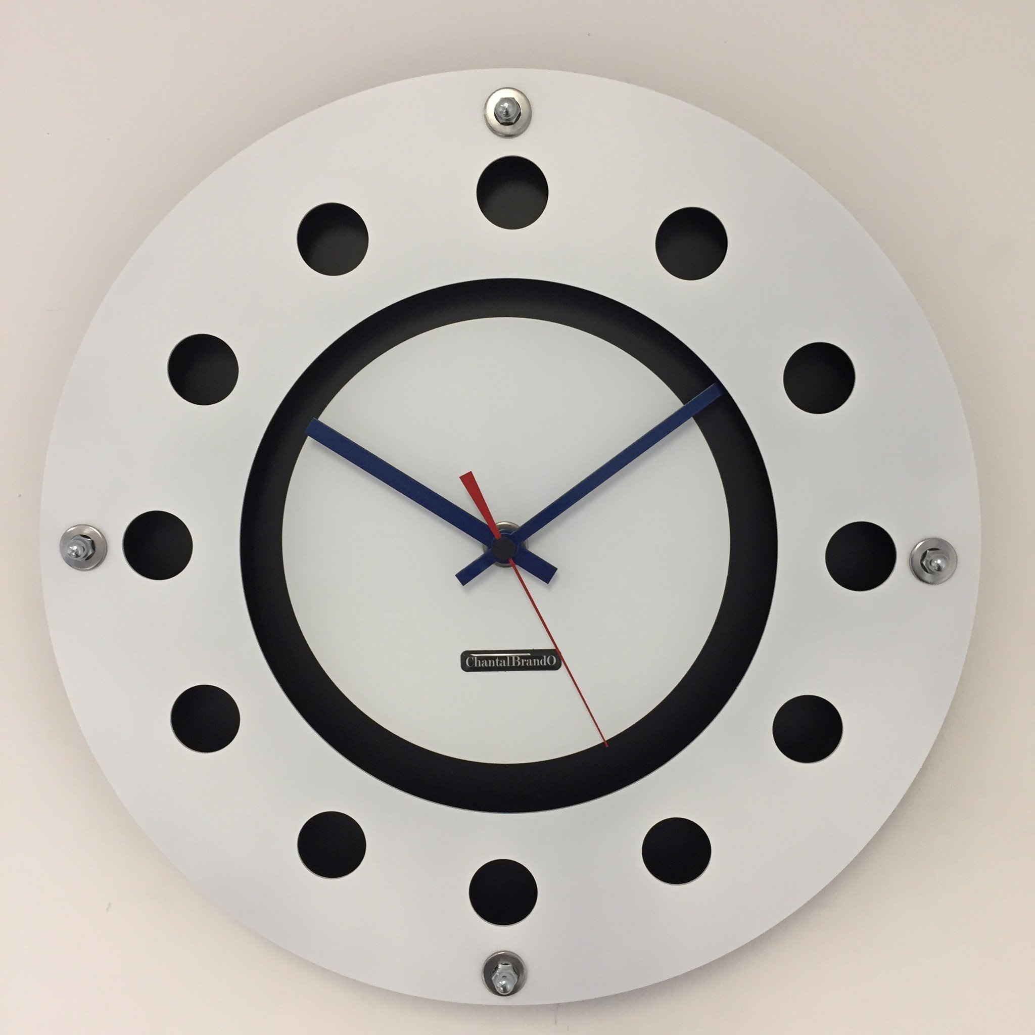 ChantalBrandO Design - Wall clock White Flens Mecanica Complete Black With White Small Indoor Circle Black Blue Red Wager Modern Dutch Design Handmade 40 cm