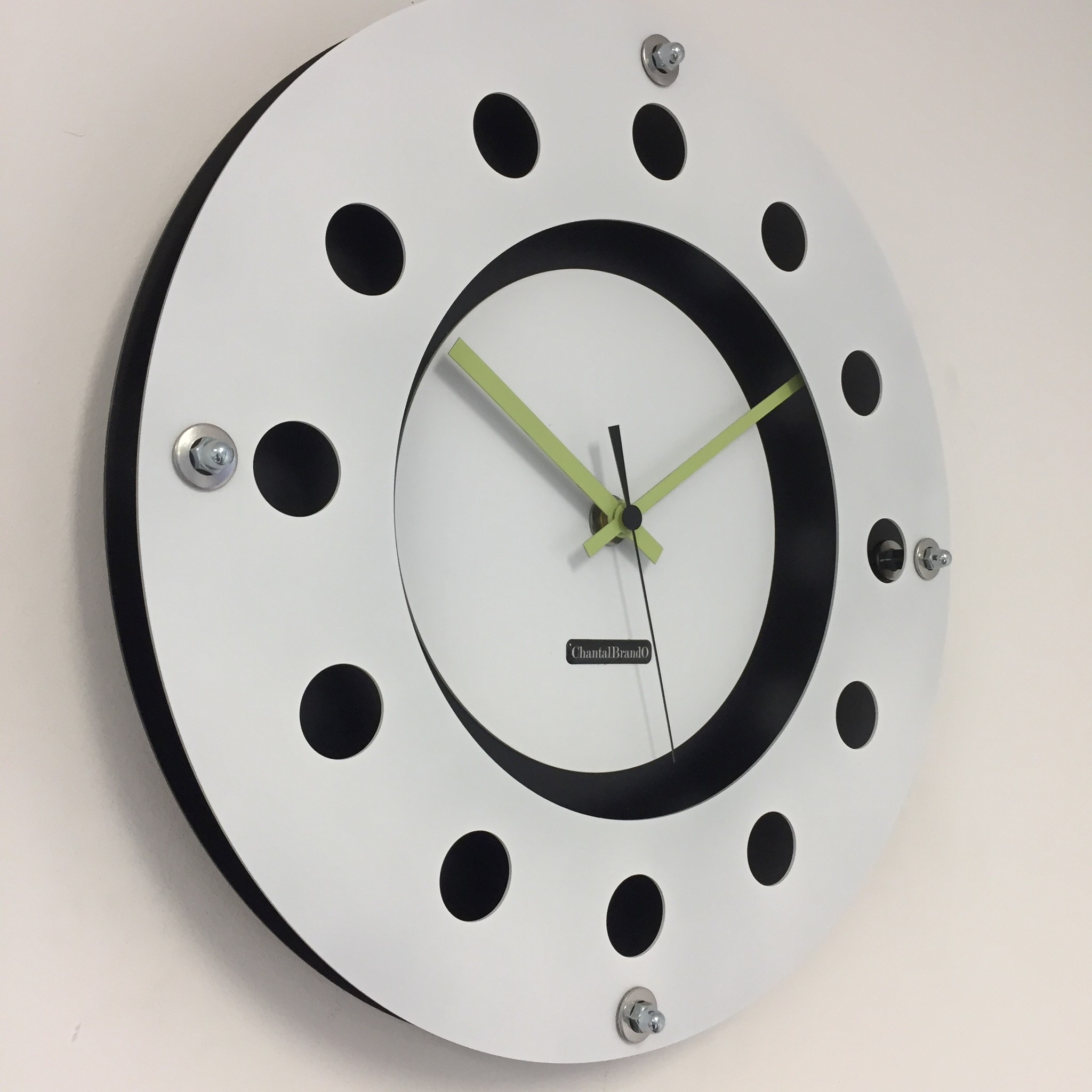 ChantalBrandO Design - Wall clock White Flens Mecanica Full Black With White Small Indoor Circle Black Lemmon Black Pointer Modern Dutch Design Handmade 40 cm