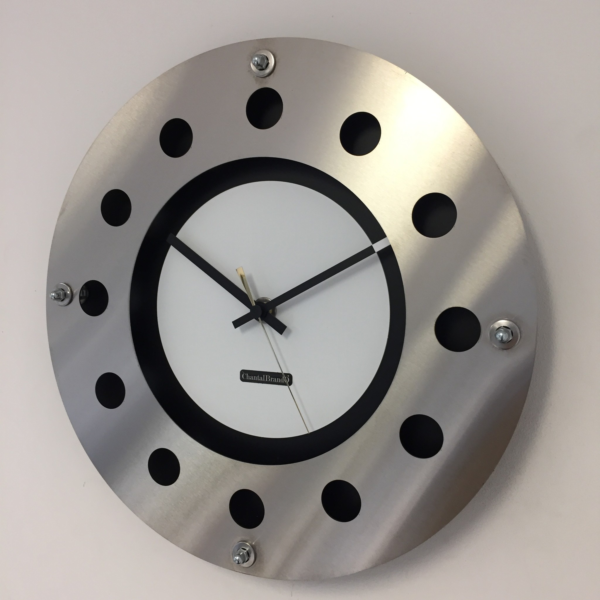 ChantalBrandO Design - Wall clock Mecanica Fully Black With White Color Small Inside Circle Black Gold Pointer Modern Dutch Design Handmade 40 cm