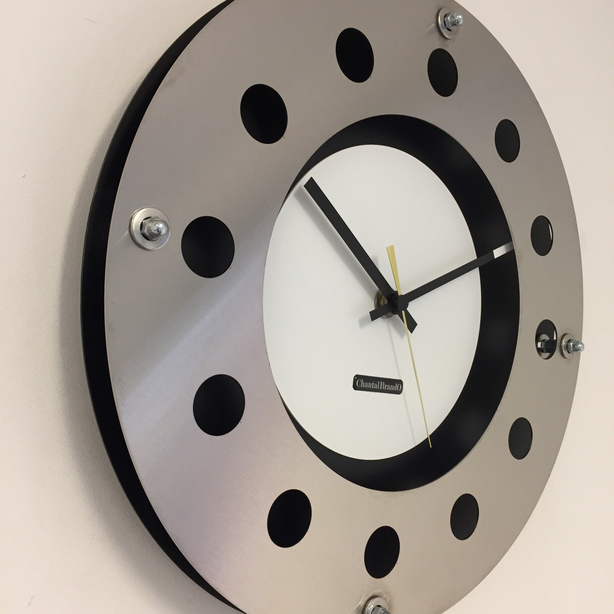 ChantalBrandO Design - Wall clock Mecanica Fully Black With White Color Small Inside Circle Black Gold Pointer Modern Dutch Design Handmade 40 cm