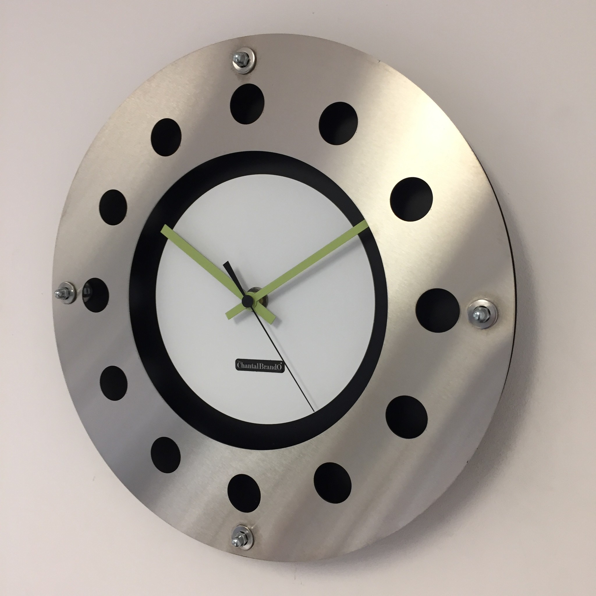 ChantalBrandO Design - wall clock mecanica full black with white color small indoor lemmon black pointer modern dutch design handmade 40 cm