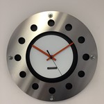ChantalBrandO Design - wall clock mecanica full black with white color small indoor circle orange black pointer modern Dutch design handmade 40 cm