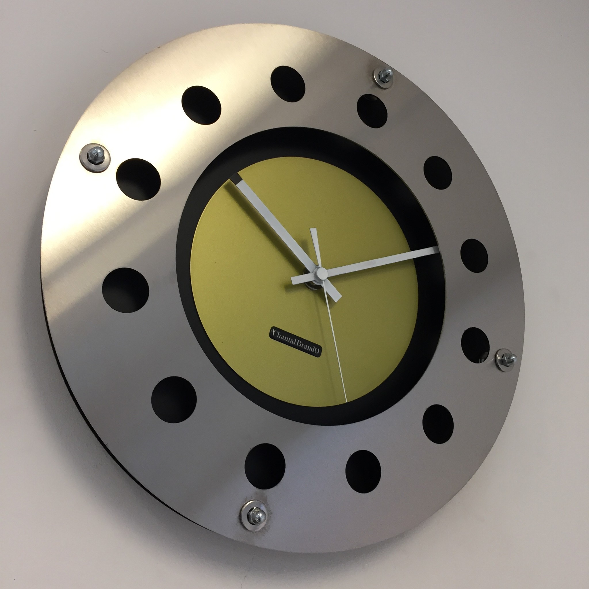 ChantalBrandO Design - Wall clock Mecanica Small Inside Circle Black Lemmon White Pointer Dutch Design Handmade 40 cm