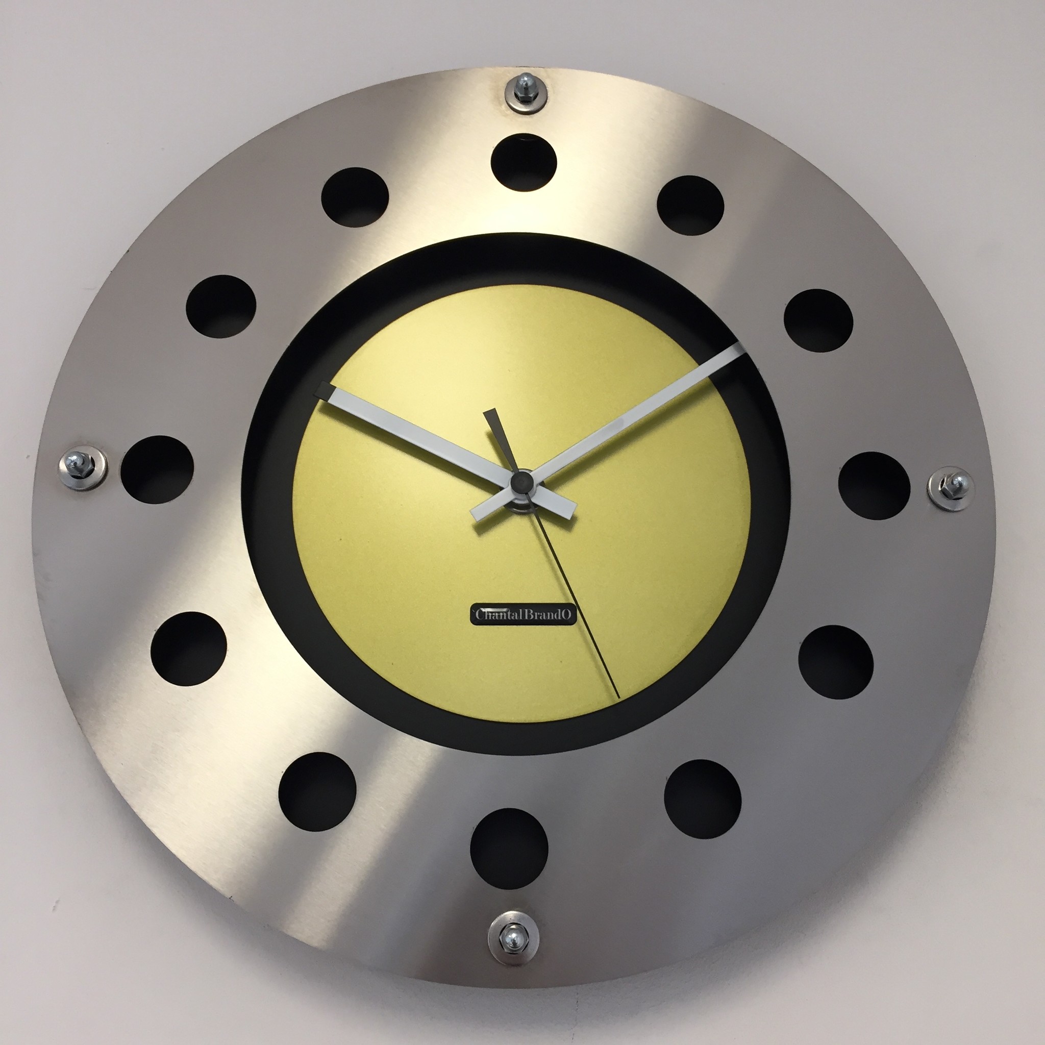 ChantalBrandO Design - Wall clock Mecanica Full Black With Lemmon Color Small Inside Circle White Black Pointer Modern Dutch Design Handgemaintt 40 cm