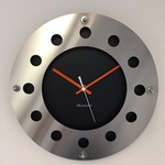 ChantalBrandO Design - Wall clock Mecanica Black & Silver Orange White Pointer Modern Dutch Design Handmade 40 cm
