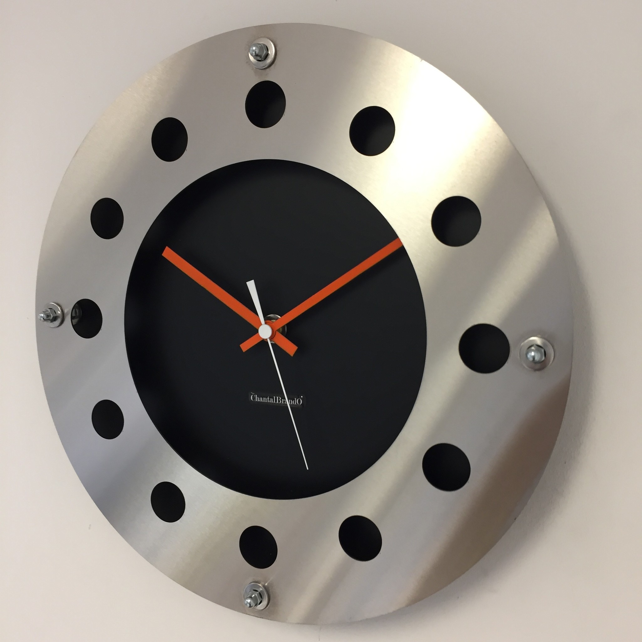 ChantalBrandO Design - Wall clock Mecanica Black & Silver Orange White Pointer Modern Dutch Design Handmade 40 cm