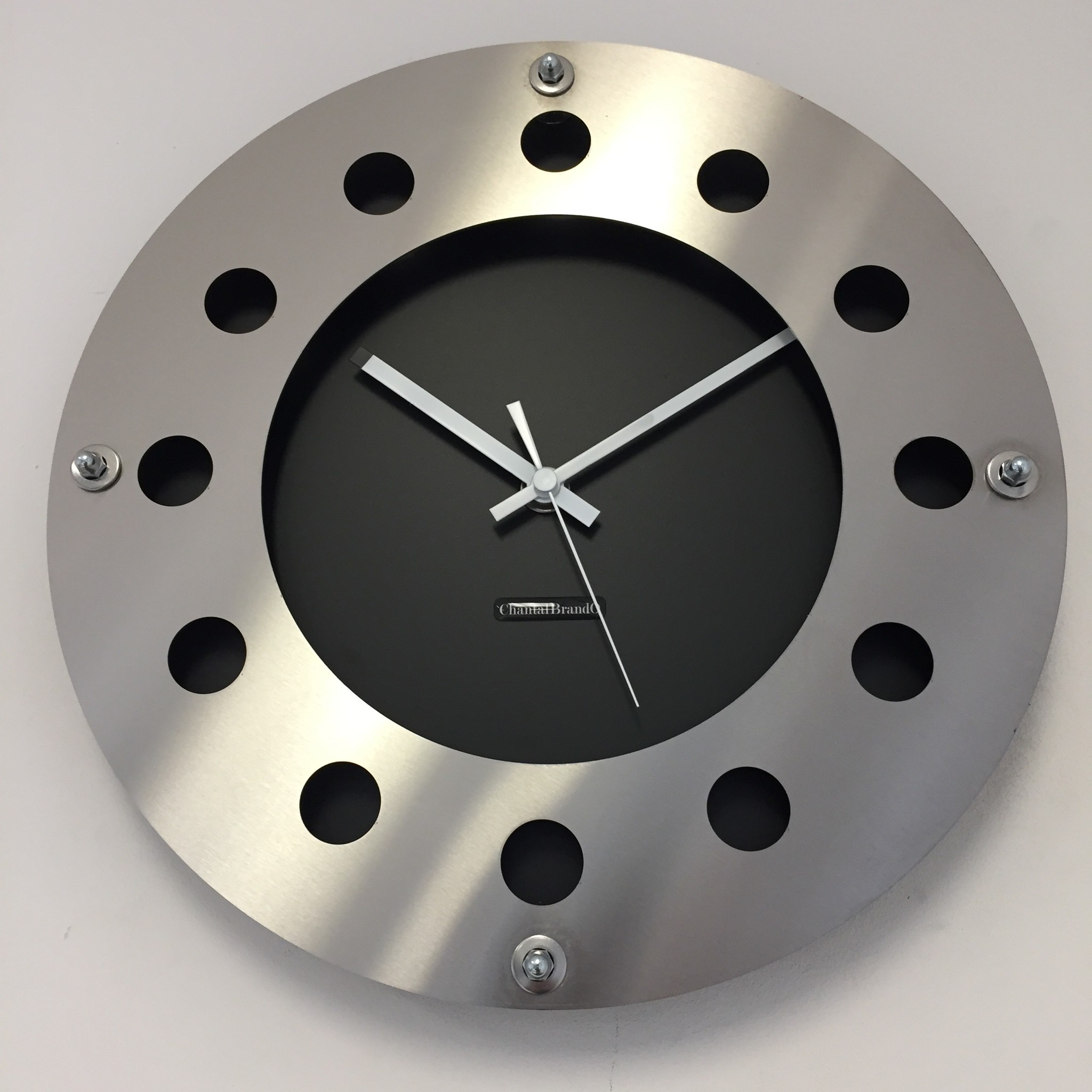 ChantalBrandO Design - Wall clock Mecanica Black & Silver Yellow White Pointer Modern Dutch Design Handmade 40 cm