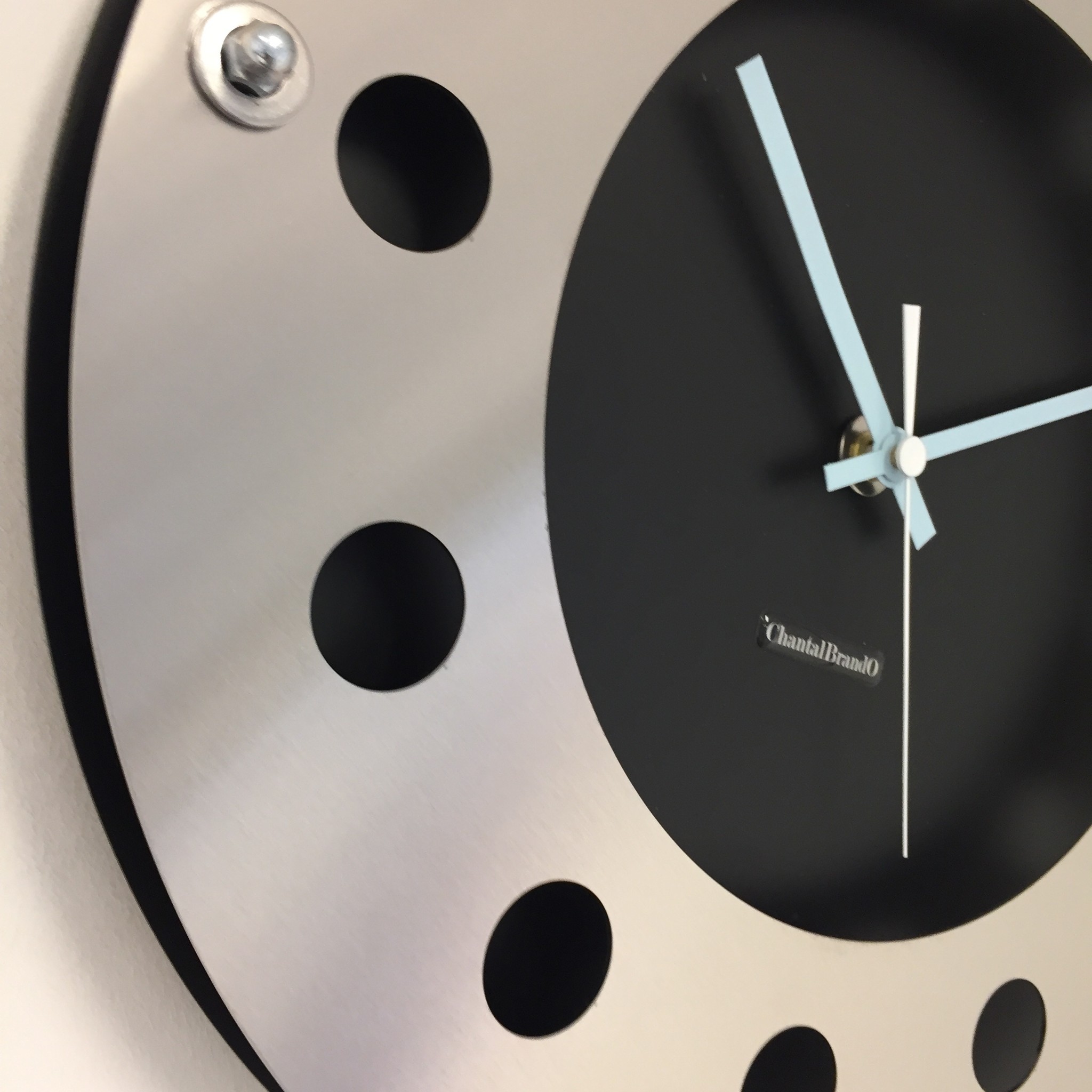 ChantalBrandO Design - Wall clock Mecanica Black & Silver Blue White Pointer Modern Dutch Design Handmade 40 cm