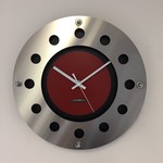 ChantalBrandO Design - Wanduhr mecanica komplett schwarz mit rot farbe kleine innen kreis weiss pointer modern holländisch design handgefertigt 40 cm