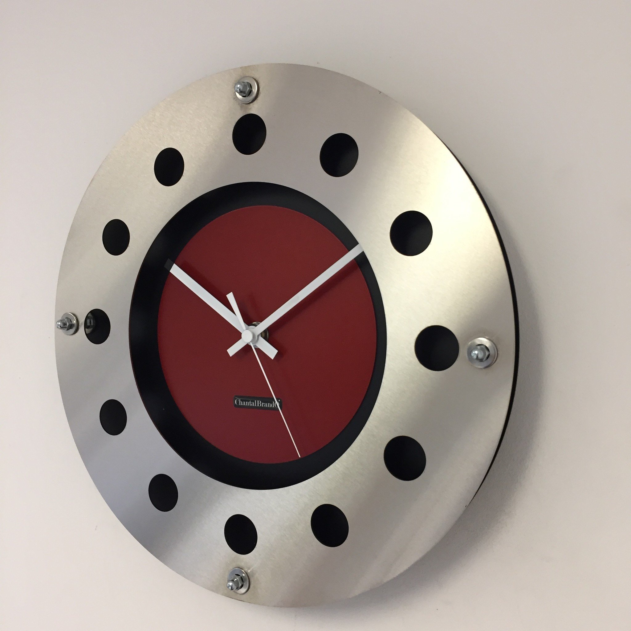 ChantalBrandO Design - Wall clock Mecanica Fully Black With Red Color Small Inside Cirkel White Pointer Modern Dutch Design Handmade 40 cm