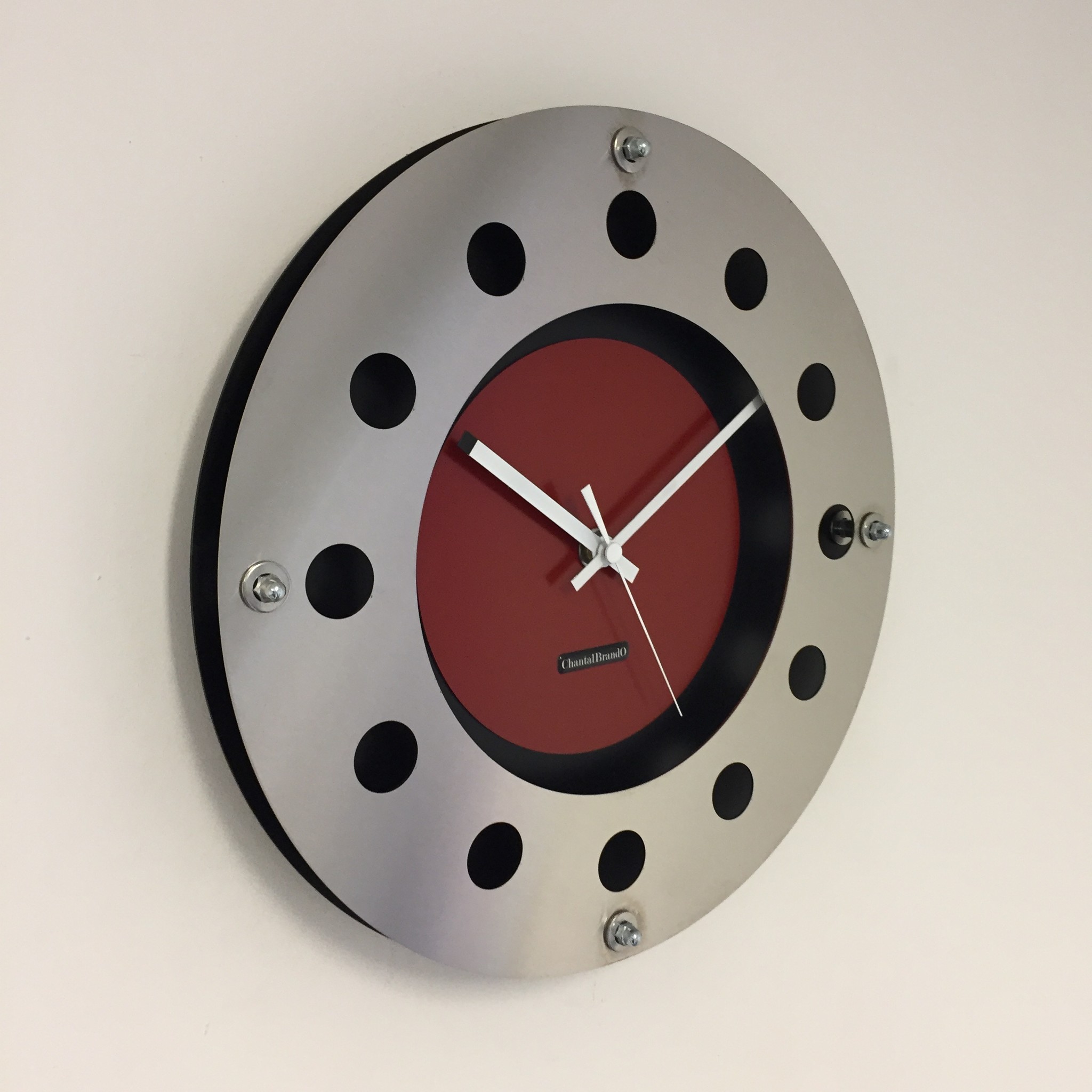 ChantalBrandO Design - Wall clock Mecanica Fully Black With Red Color Small Inside Cirkel White Pointer Modern Dutch Design Handmade 40 cm