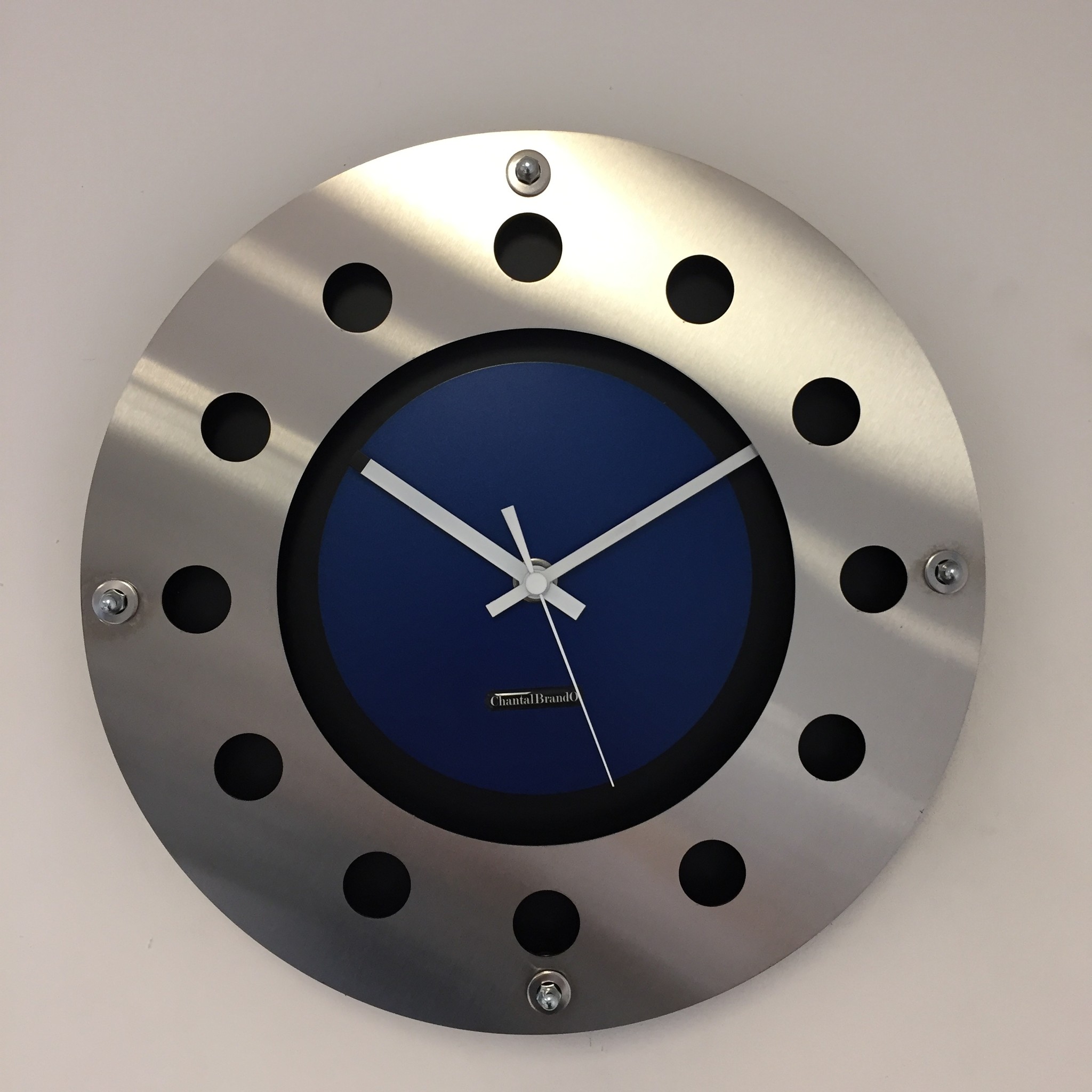 ChantalBrandO Design - Wall clock Mecanica Fully Black With Blue Color Small Inside Circle White Pointer Modern Dutch Design Handmade 40 cm