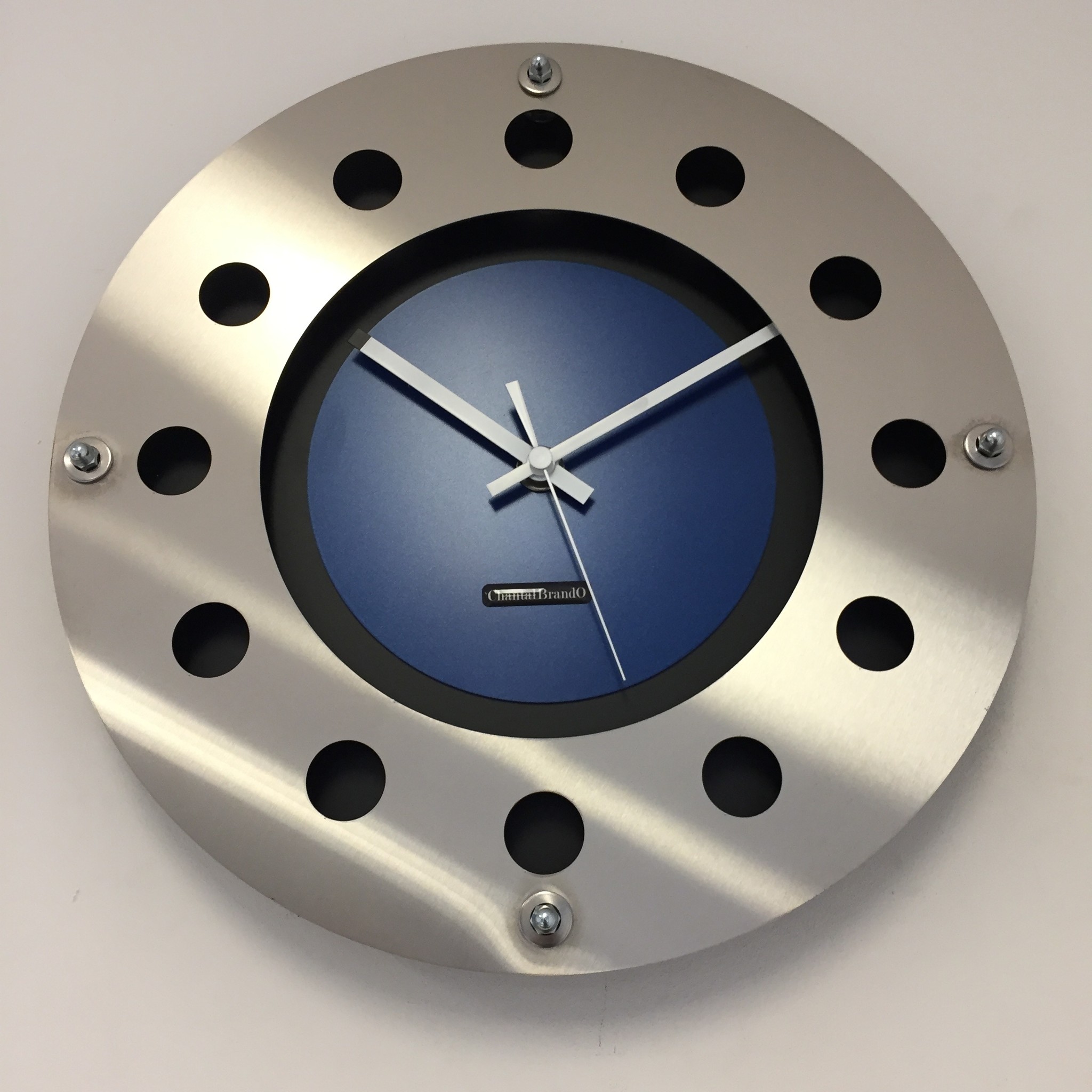 ChantalBrandO Design - Wall clock Mecanica Fully Black With Blue Color Small Inside Circle White Pointer Modern Dutch Design Handmade 40 cm