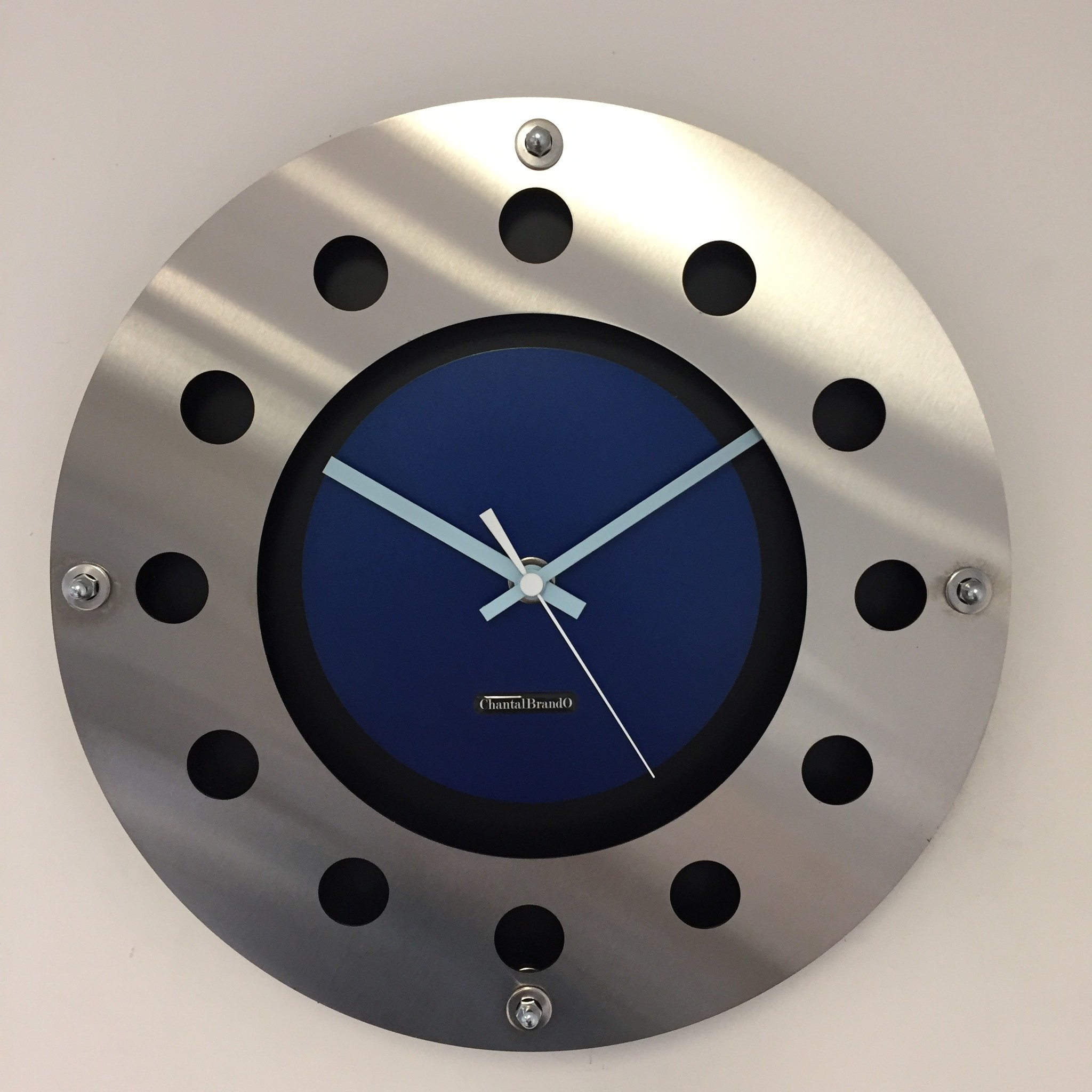 ChantalBrandO Design - Wall clock Mecanica Fully Black With Blue Color Small Inside Cirkel Blue White Pointer Modern Dutch Design Handmade 40 cm