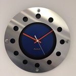 ChantalBrandO Design - Wall clock Mecanica Fully Black with Blue Color Small Inside Circle Orange White Pointer Modern Dutch Design Handmade 40 cm