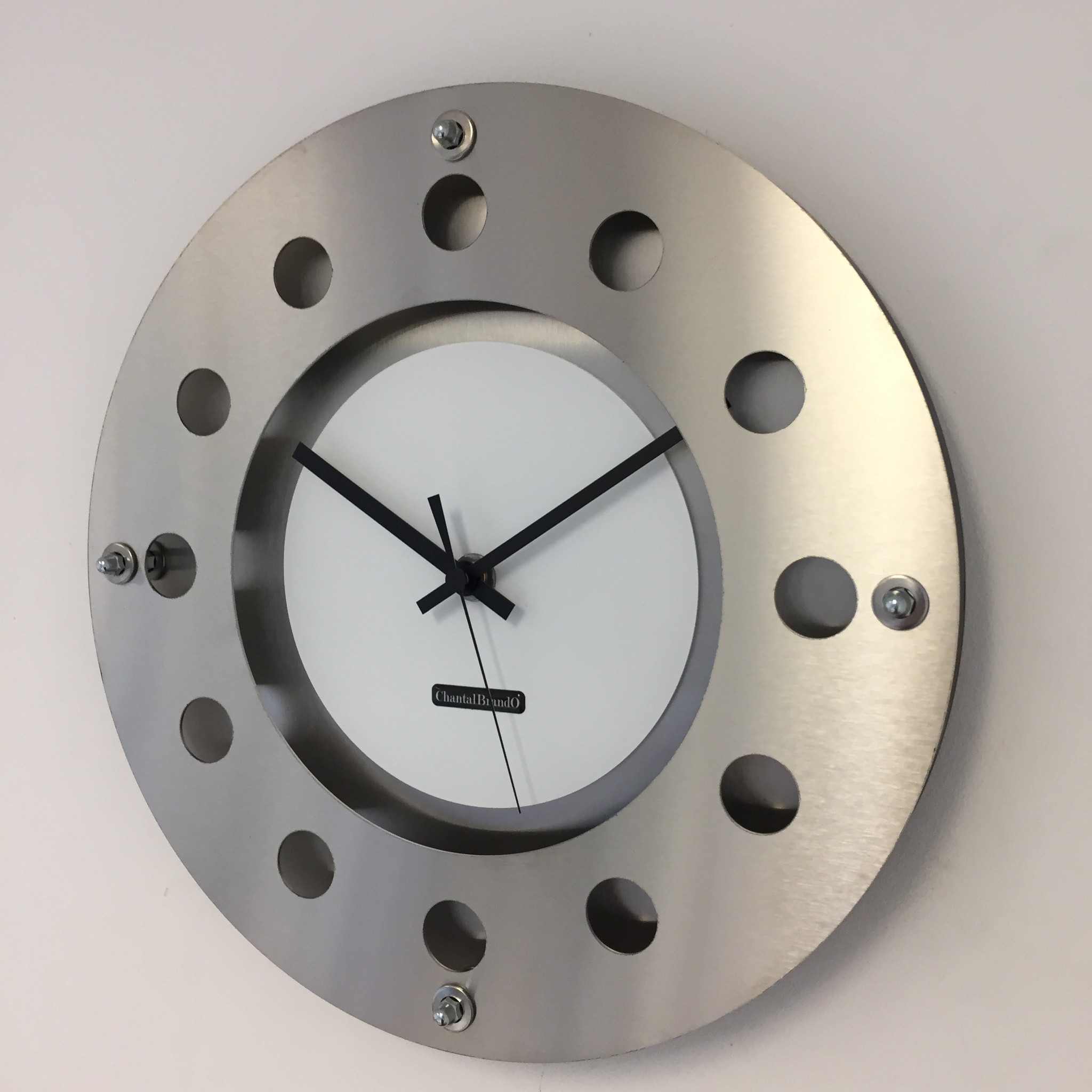 ChantalBrandO Design - Wall clock Mecanica Small Inside Circle White Black Black Modern Dutch Design Handmade 40 cm