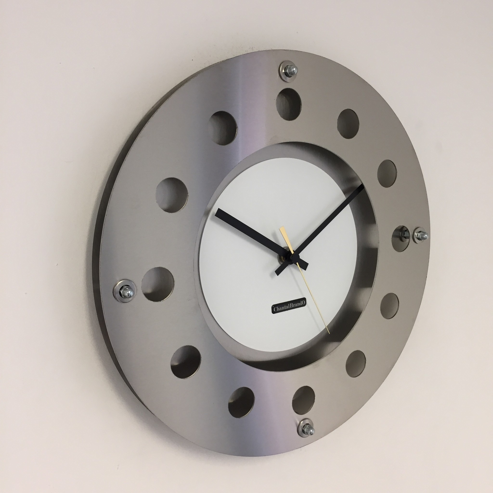 ChantalBrandO Design - Wall clock Mecanica Small Inside Circle White Black Gold Modern Dutch Design Handmade 40 cm