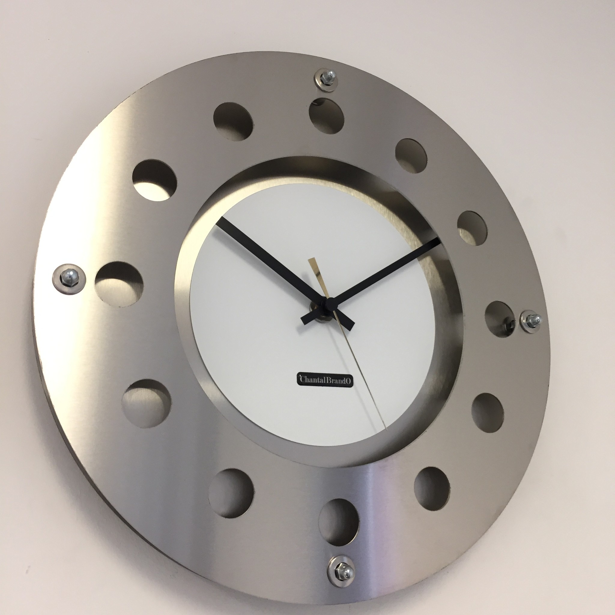 ChantalBrandO Design - Wall clock Mecanica Small Inside Circle White Black Gold Modern Dutch Design Handmade 40 cm