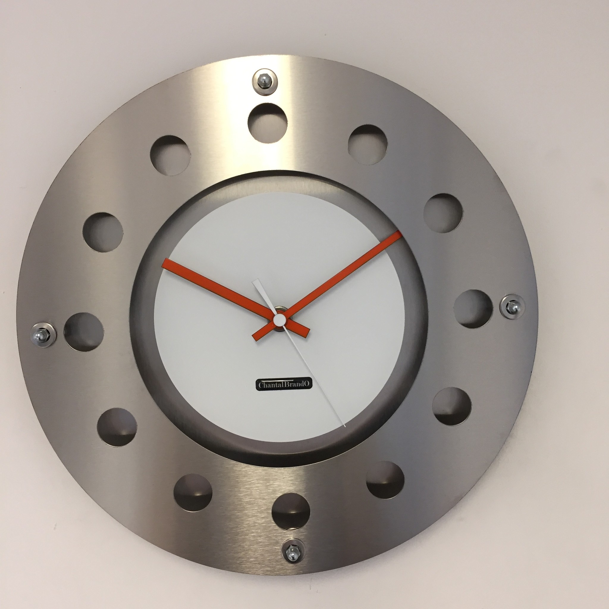 ChantalBrandO Design - Wall clock Mecanica Small Indoor Circle White Orange White Modern Dutch Design Handmade 40 cm