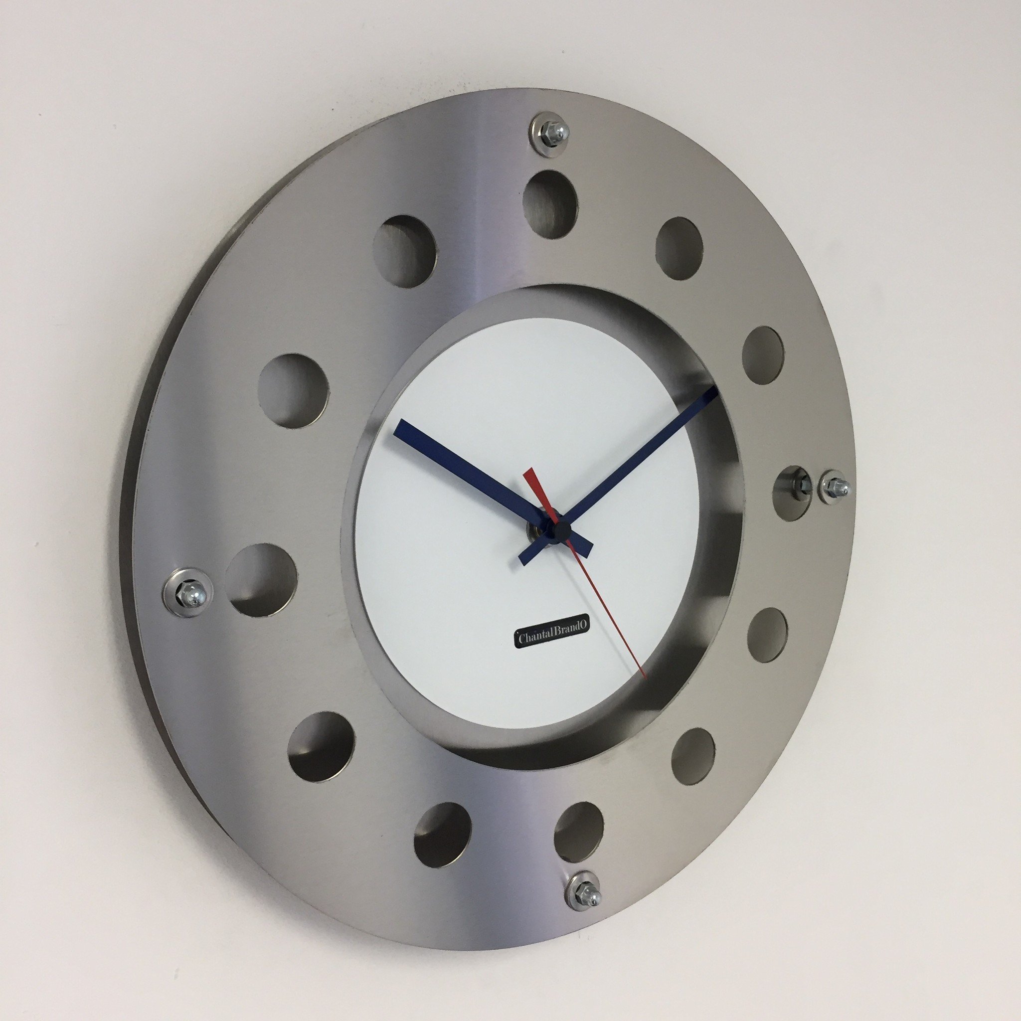 ChantalBrandO Design - Wall clock Mecanica Small Inside Circle White Darkblue Red Modern Dutch Design Handmade 40 cm