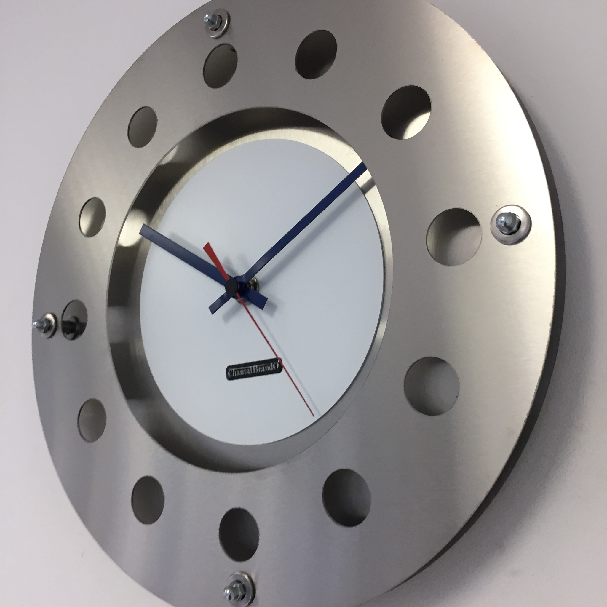 ChantalBrandO Design - Wall clock Mecanica Small Inside Circle White Darkblue Red Modern Dutch Design Handmade 40 cm