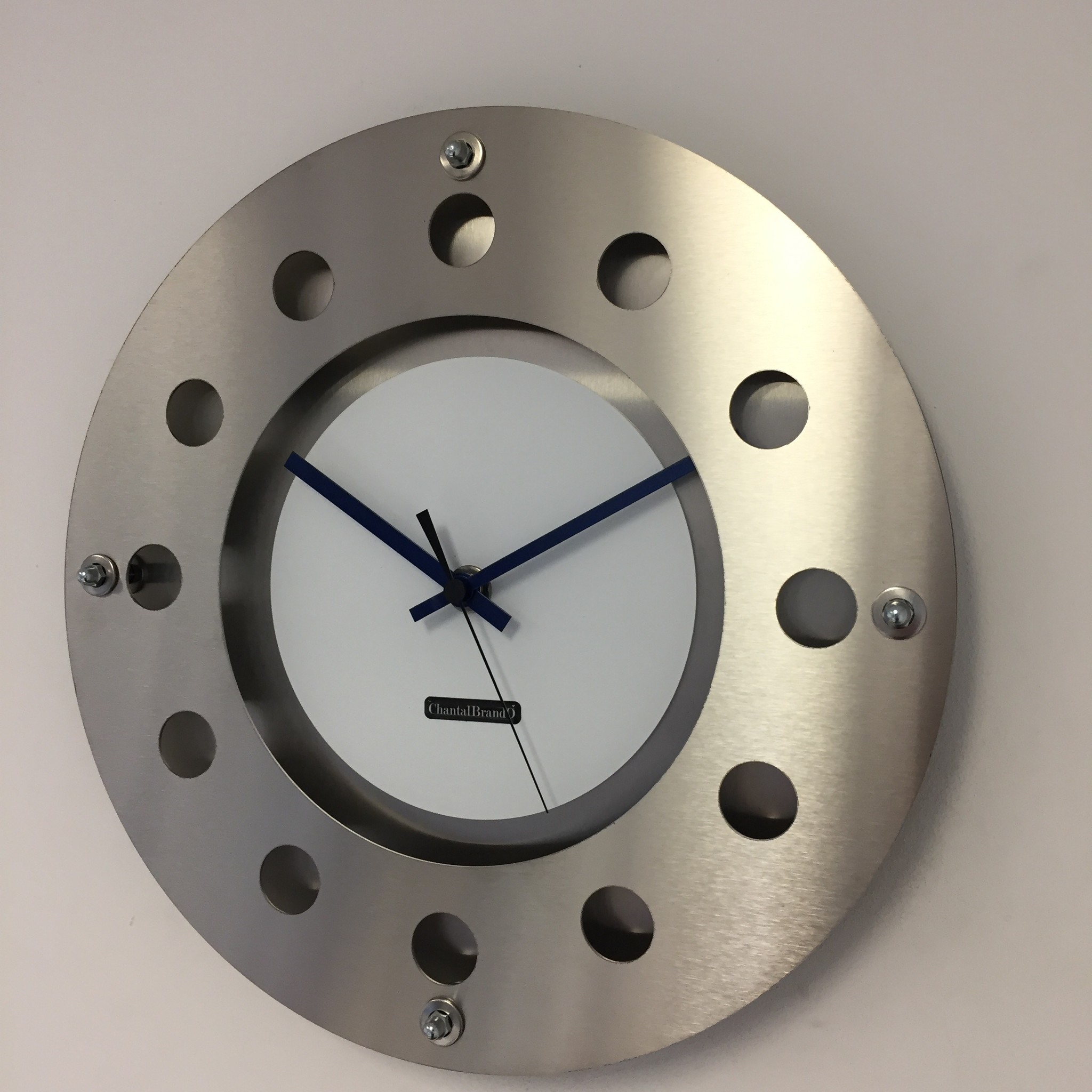 ChantalBrandO Design - Wall clock Mecanica Small Inside Circle White Darkblue Black Modern Dutch Design Handmade 40 cm