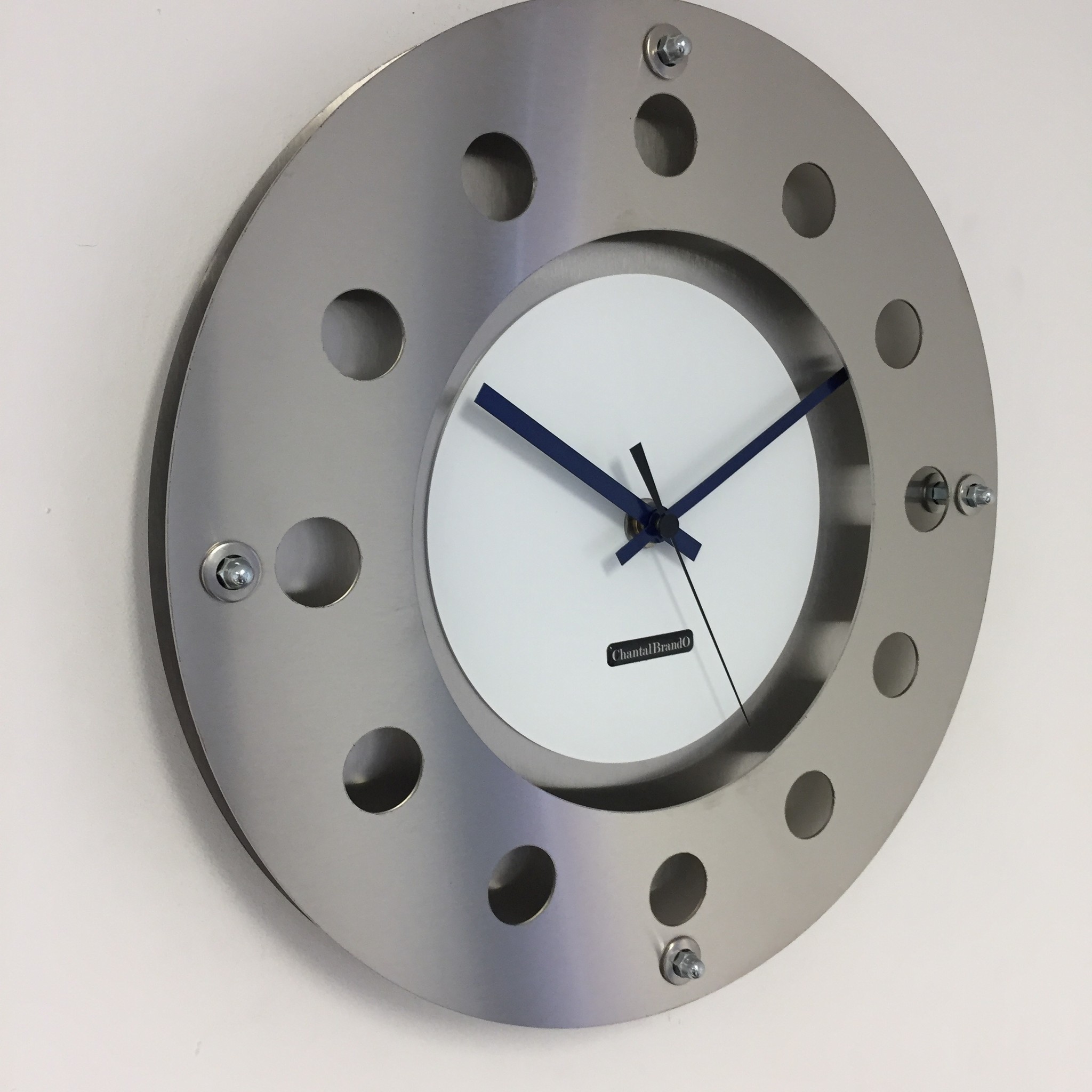 ChantalBrandO Design - Wall clock Mecanica Small Inside Circle White Darkblue Black Modern Dutch Design Handmade 40 cm