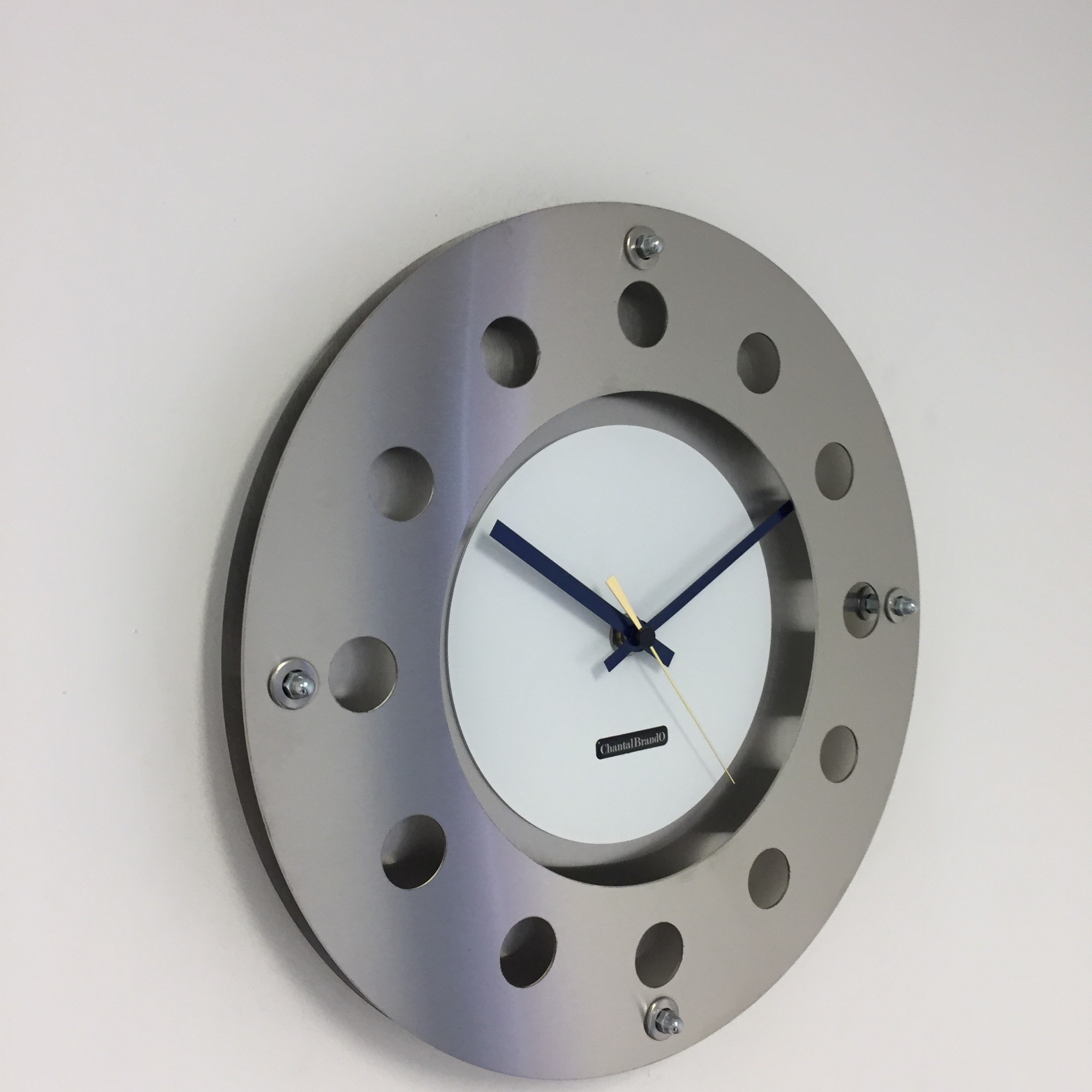 ChantalBrandO Design - Wall clock Mecanica Small Inside Circle White Darkblue Gold Modern Dutch Design Handmade 40 cm