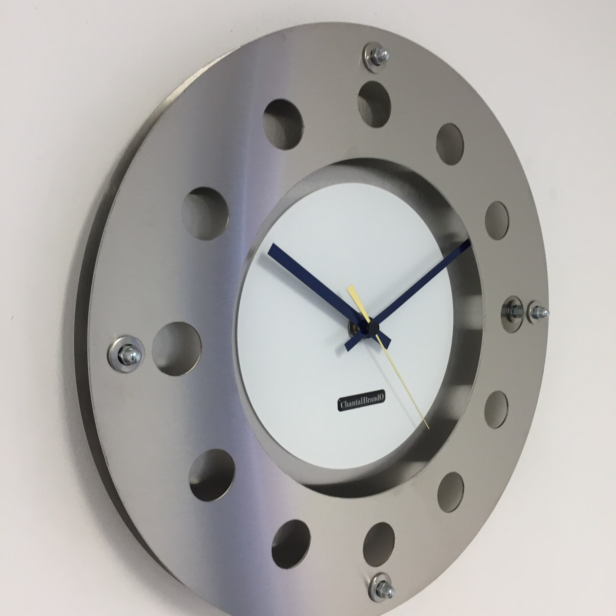 ChantalBrandO Design - Wall clock Mecanica Small Inside Circle White Darkblue Gold Modern Dutch Design Handmade 40 cm