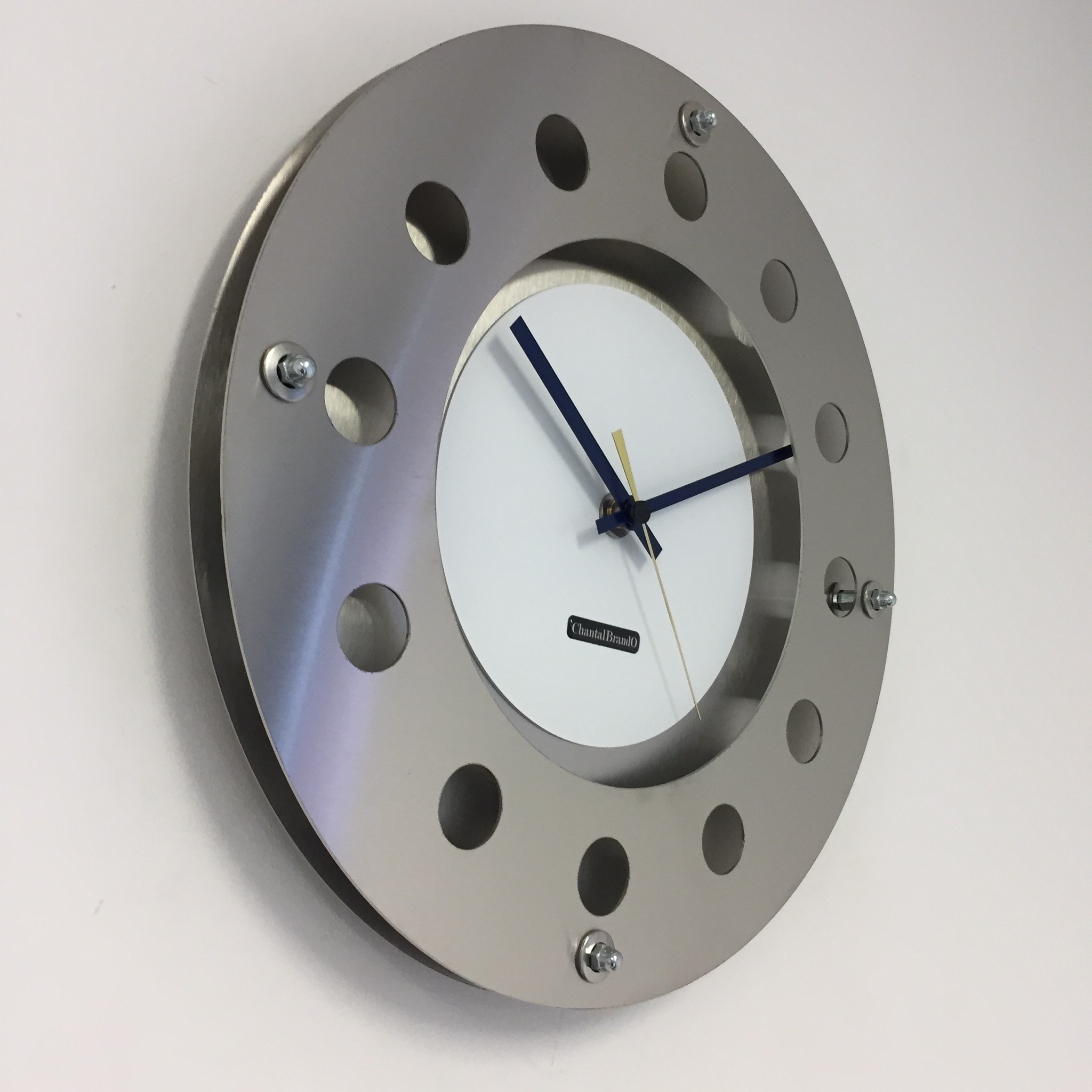 ChantalBrandO Design - Wall clock Mecanica Small Inside Circle White Darkblue Gold Modern Dutch Design Handmade 40 cm