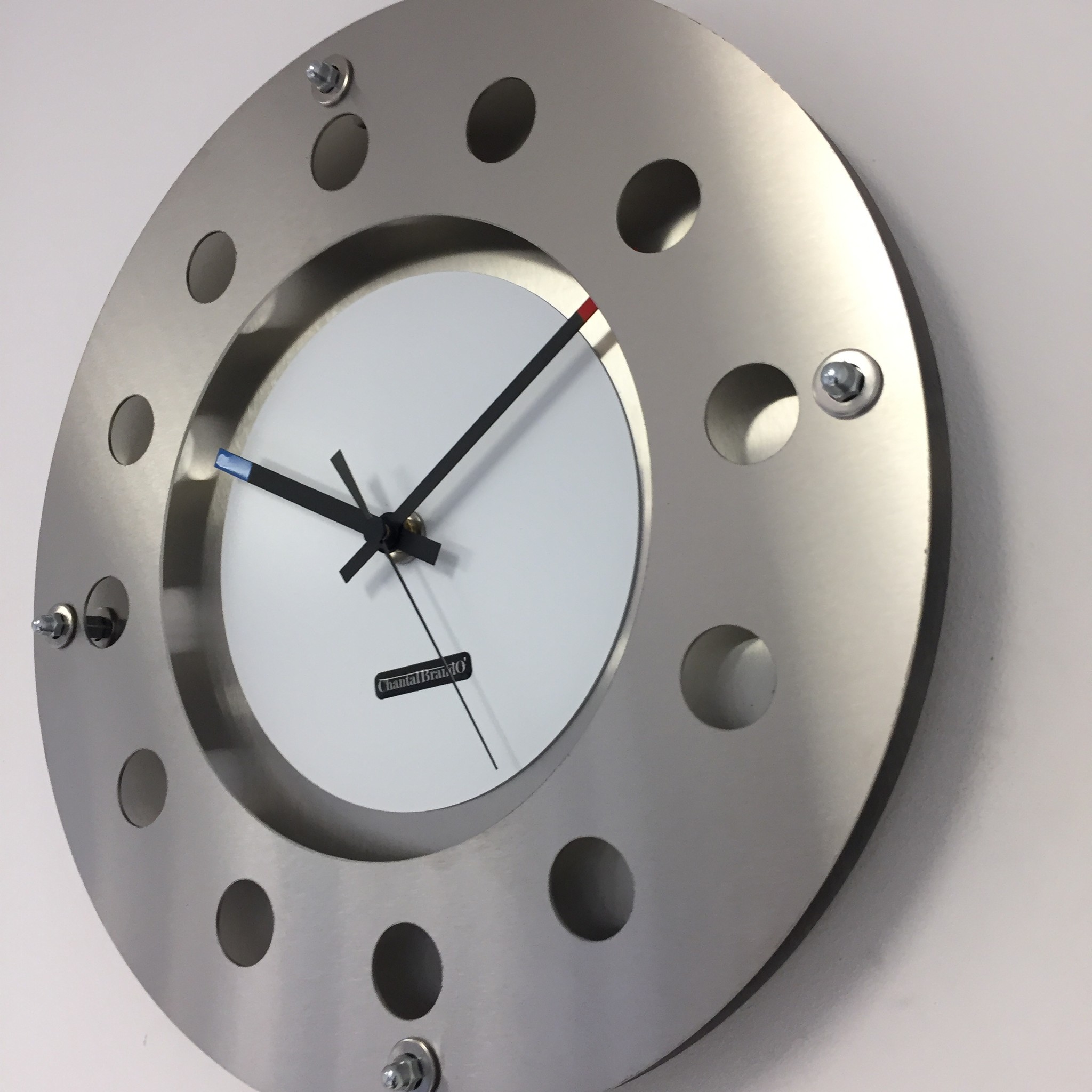 ChantalBrandO Design - Wall clock Mecanica Small Inside Circle White Black Bluerood Black Modern Dutch Design Handmade 40 cm