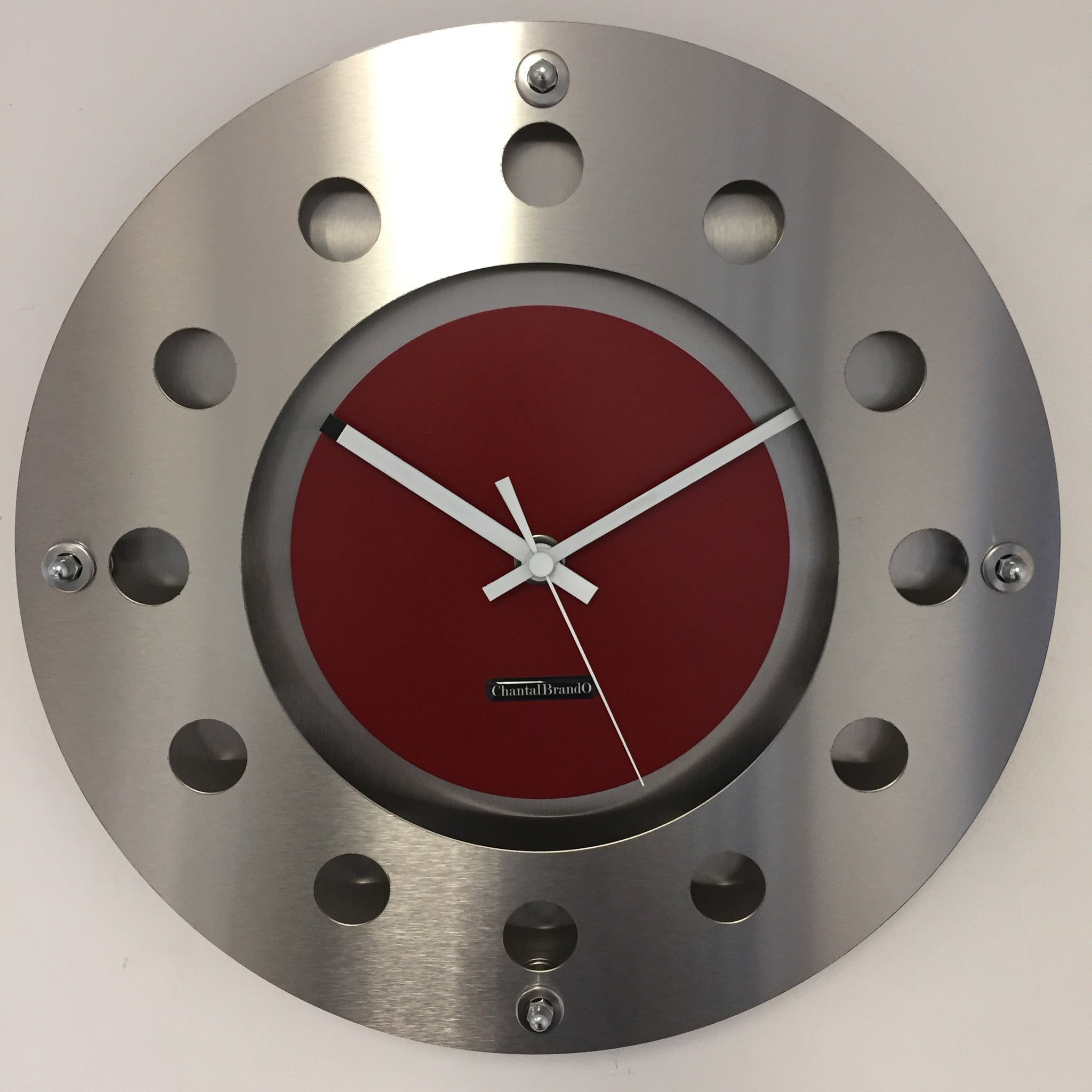 ChantalBrandO Design - Wall clock Mecanica Small inner circle Red White Modern Dutch Design Handmade 40 cm