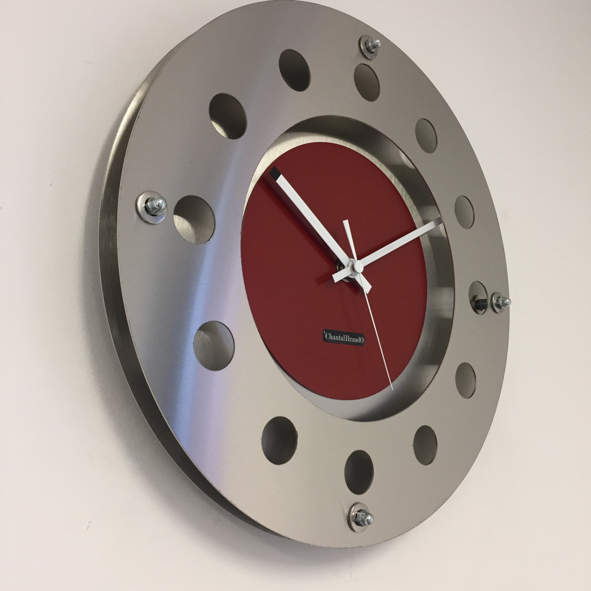 ChantalBrandO Design - Wall clock Mecanica Small inner circle Red White Modern Dutch Design Handmade 40 cm