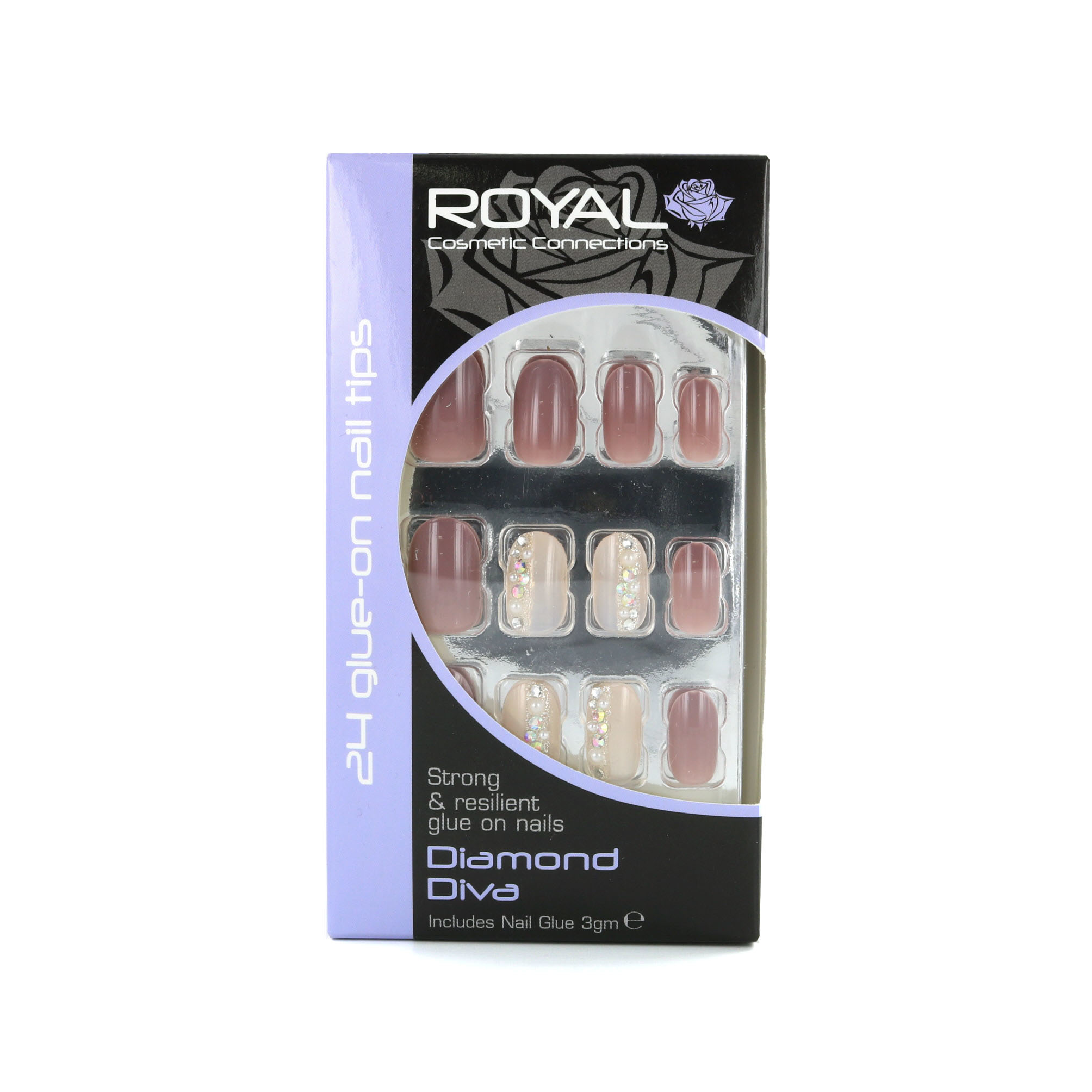 Royal 24 Glue-On Nail Tips - Diamond Diva (Avec de la colle à ongles)