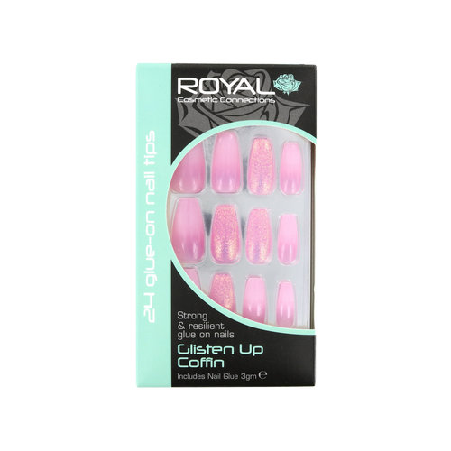 Royal 24 Coffin Glue-On Nail Tips - Glisten Up (Avec de la colle à ongles)