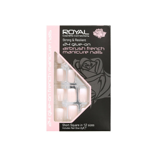 Royal 24 Glue-On Short Square Nail Tips - Airbrush French Manicure (Avec de la colle à ongles)