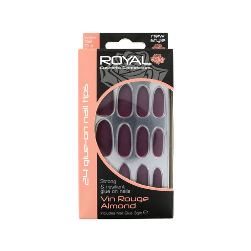 Royal 24 Glue-On Nail Tips - Vin Rouge Almond (Avec de la colle à ongles)