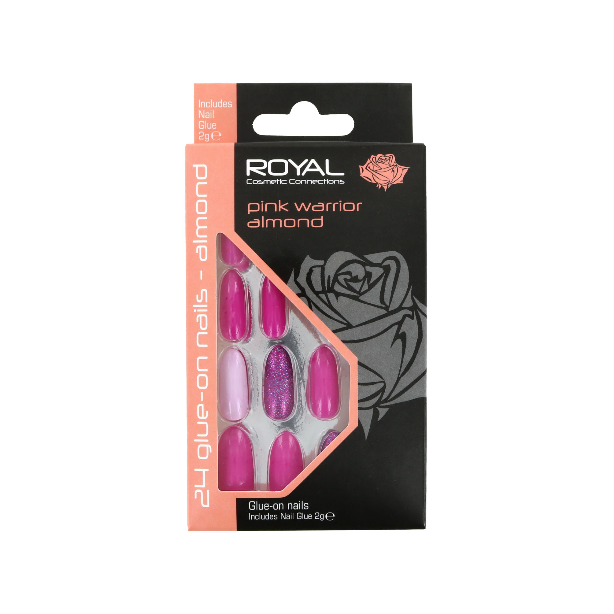 Royal 24 Glue-On Nail Tips - Pink Warrior Almond (Avec de la colle à ongles)