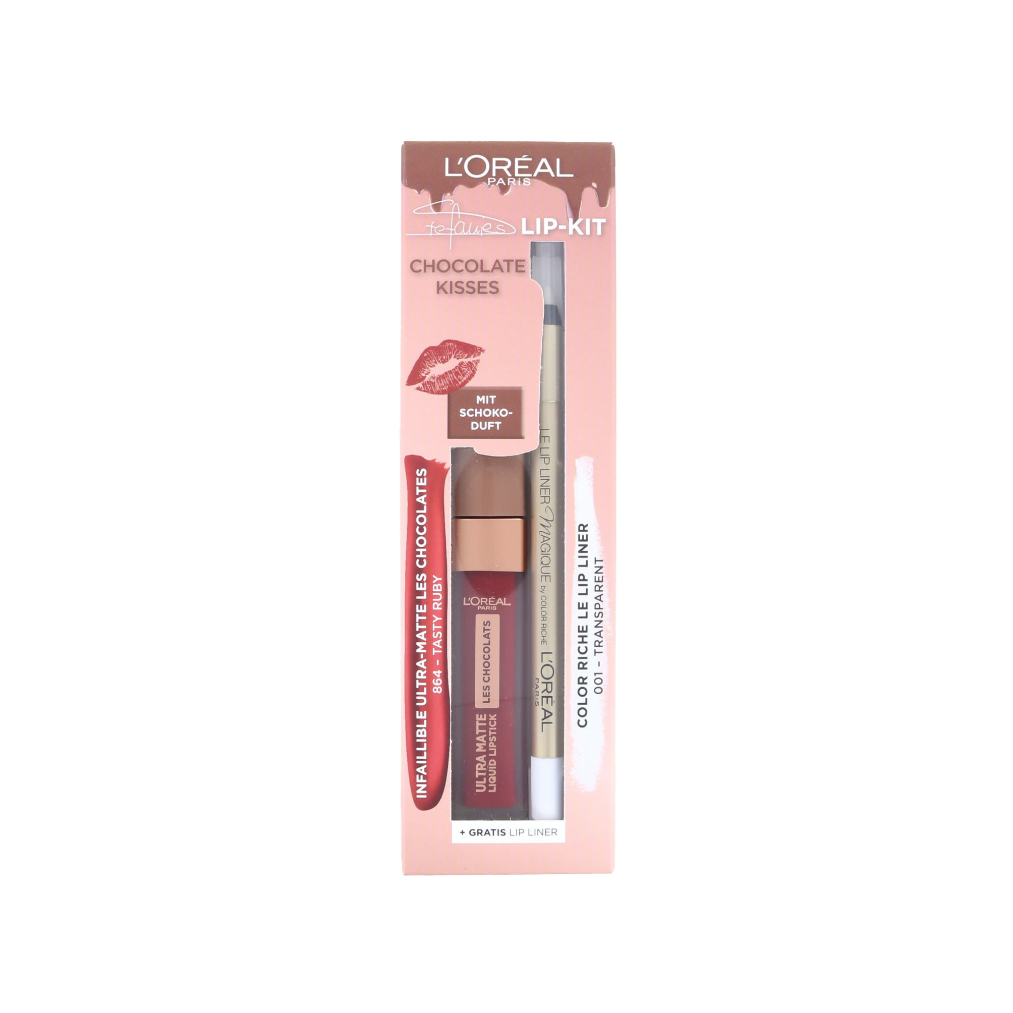 L'Oréal Chocolate Kisses Lip Kit - 864 Tasty Ruby - 001 Transparent (Version allemande)
