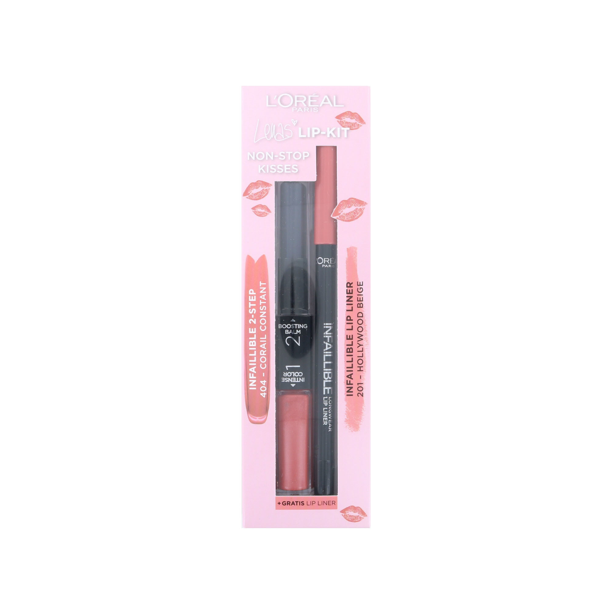 L'Oréal Non-Stop Kisses Lip Kit - 404 Corail Constant - 201 Hollywood Beige (Version allemande)