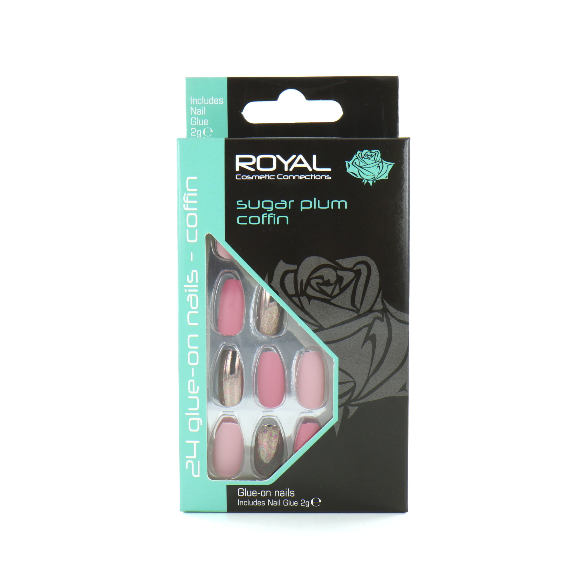 Royal 24 Coffin Glue-On Nail Tips - Sugar Plum (Avec de la colle à ongles)