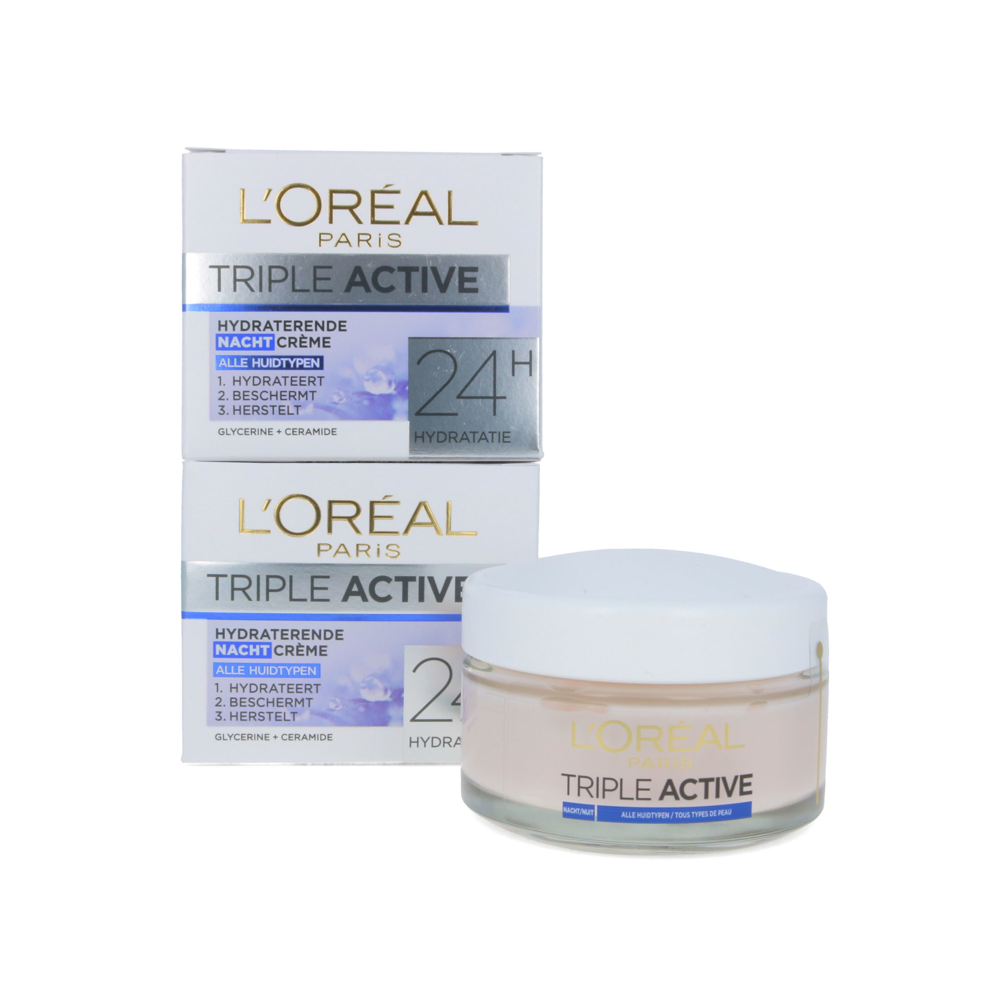 L'Oréal Triple Active 24H Crème de nuit - 50 ml (2 pièces)