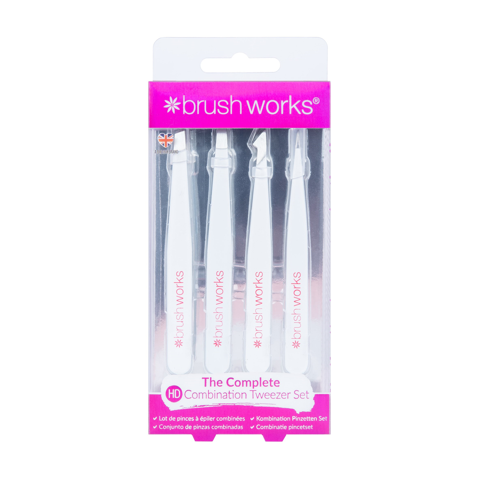 Brushworks HD 4 Piece Combination Tweezers Set - White