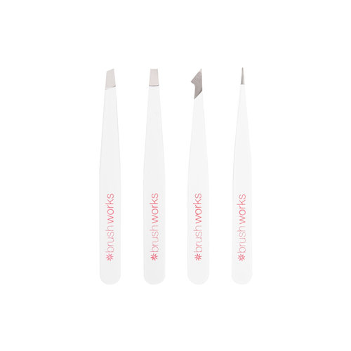 Brushworks HD 4 Piece Combination Tweezers Set - White