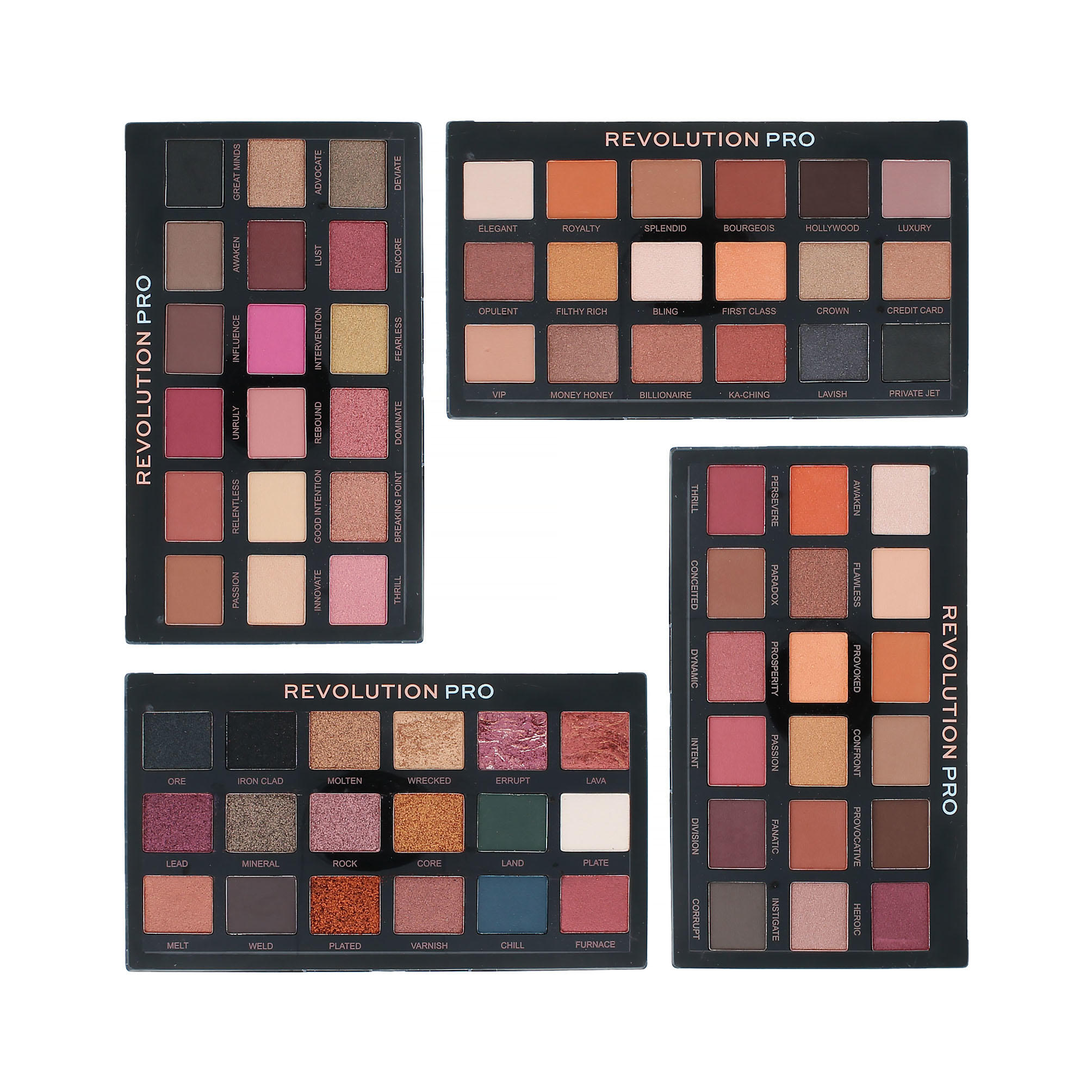 Makeup Revolution 4 x Pro Regeneration Palette Yeux - Revelation-Mirage-Goldmine-Bronze Age (Boîte à