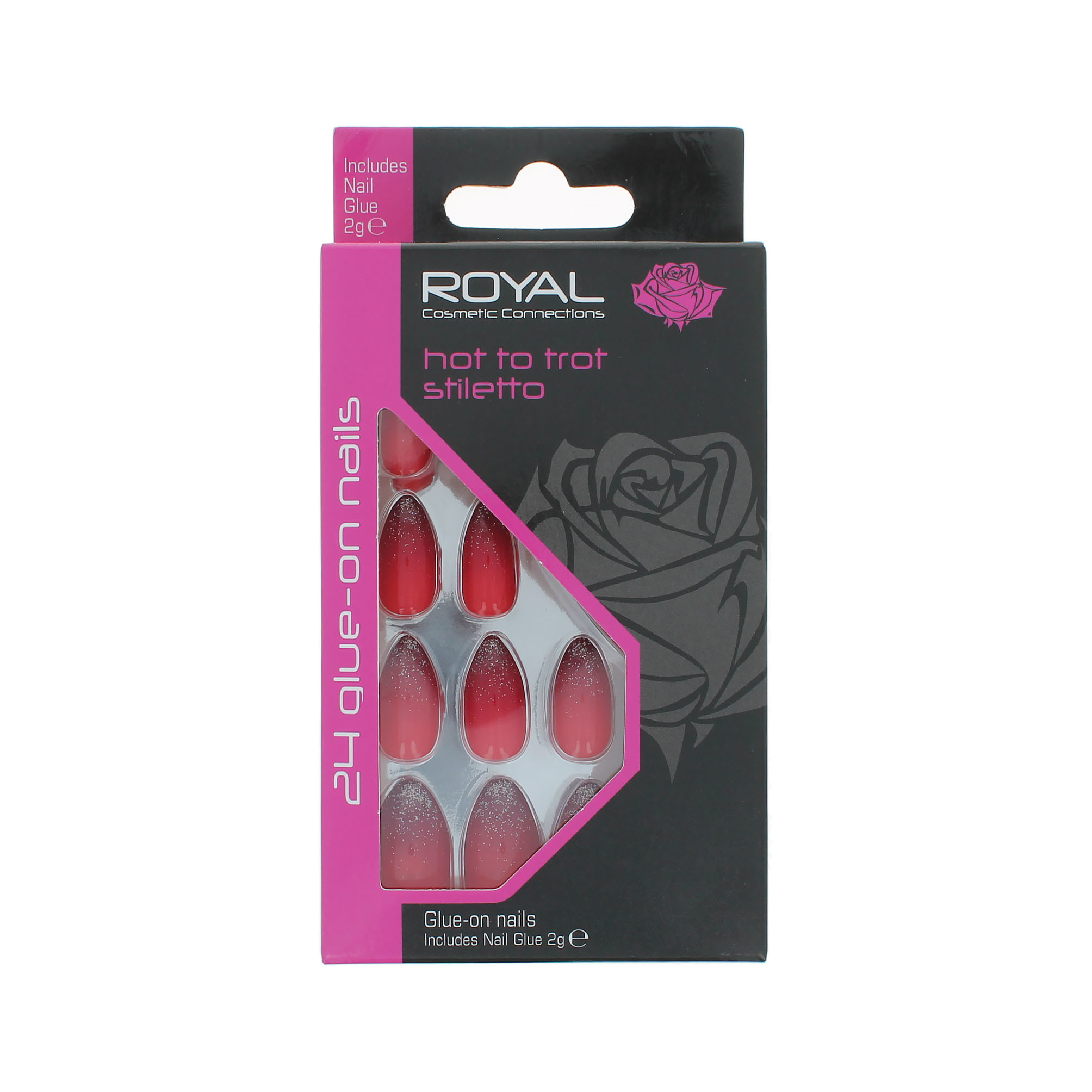 Royal 24 Stiletto Glue-On Nails - Hot To Trot