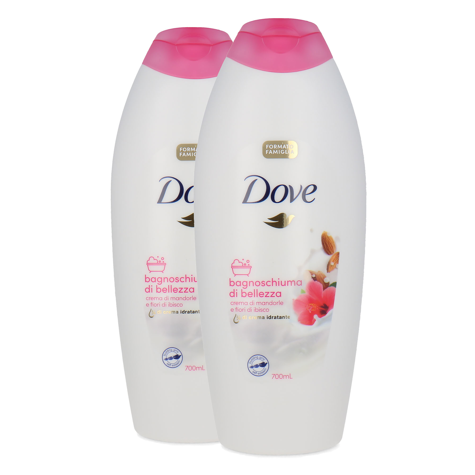Dove Caring Bath 2 stuks à 700 ml - Almond Cream And Hibiscus Flowers (Texte italien)