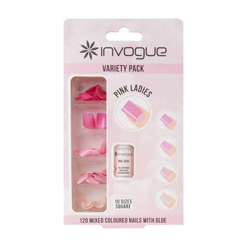 Invogue 120 Mixed Square Coloured Nails With Glue - Pink Ladies Invogue 120 Mixed Square Coloured Nails With Glue - Pink Ladies