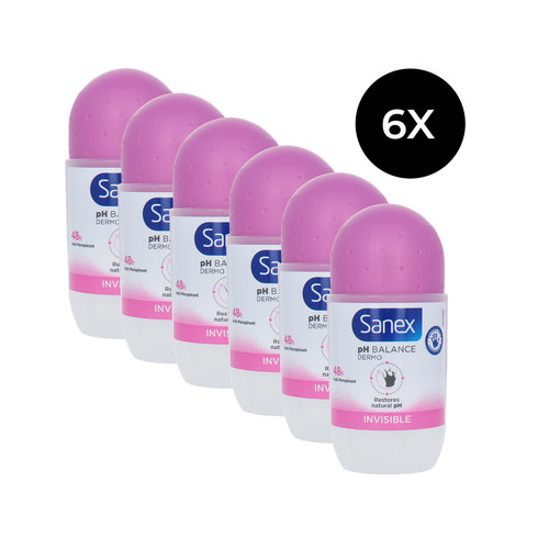 Sanex Dermo Invisible Roll-on Deodorant - 6 x 50 ml