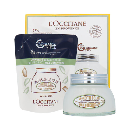 L'Occitane en Provence Almond Duo Milk Concentrate & Eco Refill Ensemble-Cadeau - 2 x 200 ml L'Occitane en Provence Almond Duo Milk Concentrate & Eco Refill Ensemble-Cadeau - 2 x 200 ml